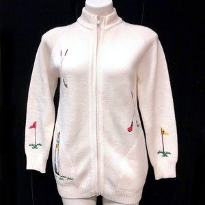 Vtg Golf Embroidered Leroy Knitwear Cardigan